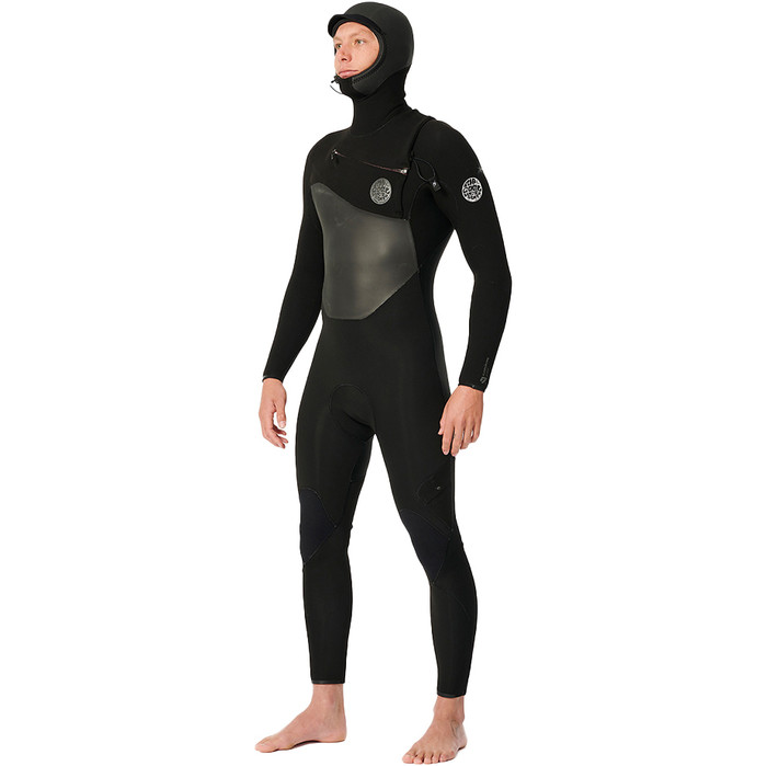 2023 Rip Curl Mens Flashbomb 6/4mm Chest Zip Hooded Wetsuit 14FMFS - Black